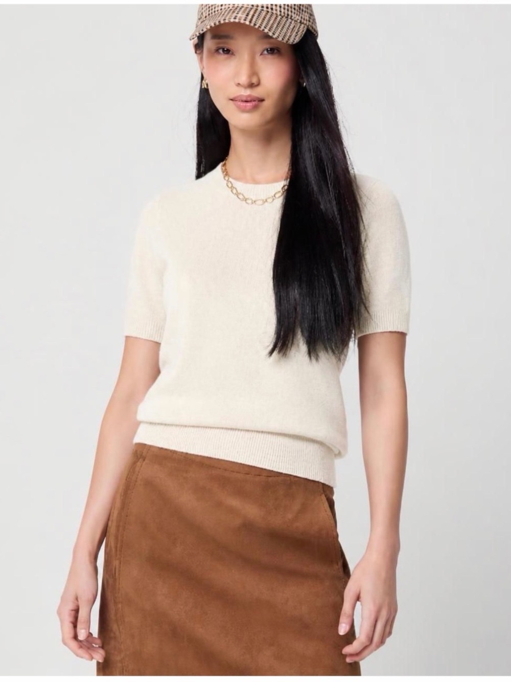 J.Crew Short-Sleeve Ivory Cotton Knit Crewneck Short Sleeve Sweater S